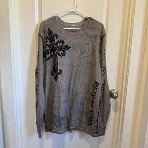 Raw State Men's Long Sleeve Shirt with Cross and Wing Design Crushed Velvet XL